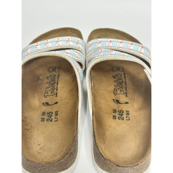 Birkenstock Birkis Anchor Print Sandals Slides Size 38 Women 7 Nautical Coastal - Picture 4 of 9